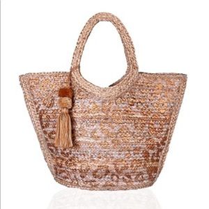 Hand Woven Jute Beach Bag Bronze Metallic leopa…